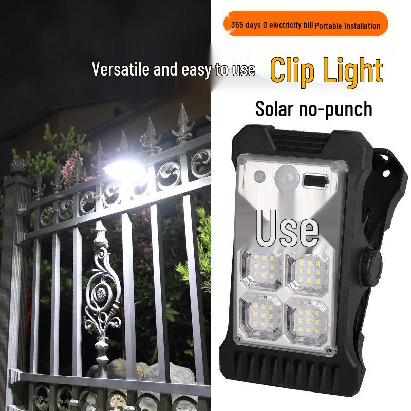 High Brightness Solar Induction Wall & Clip Light for Outdoor Courtyard, Balcony, and Camping