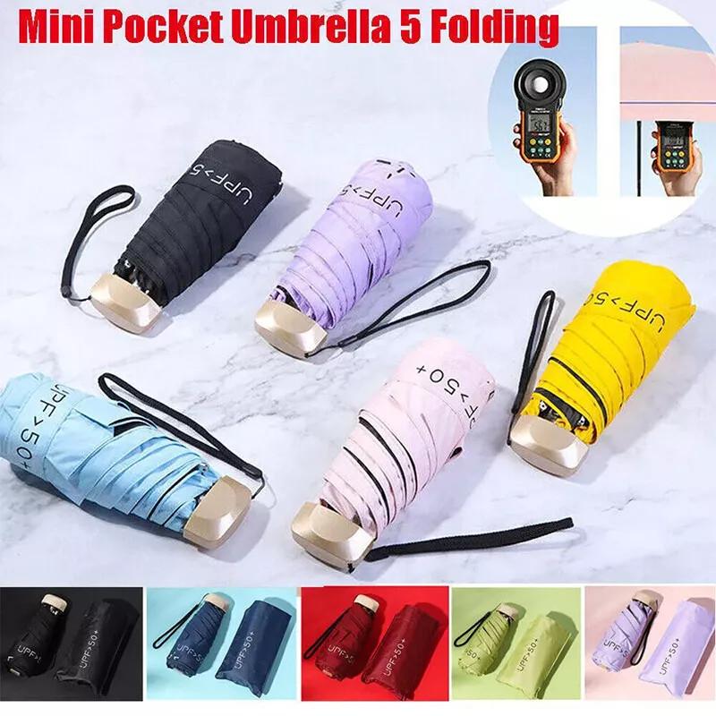 Mini Compact Pocket Umbrella Sun Anti Uv 5 Fold Rain Windproof Portable Travel