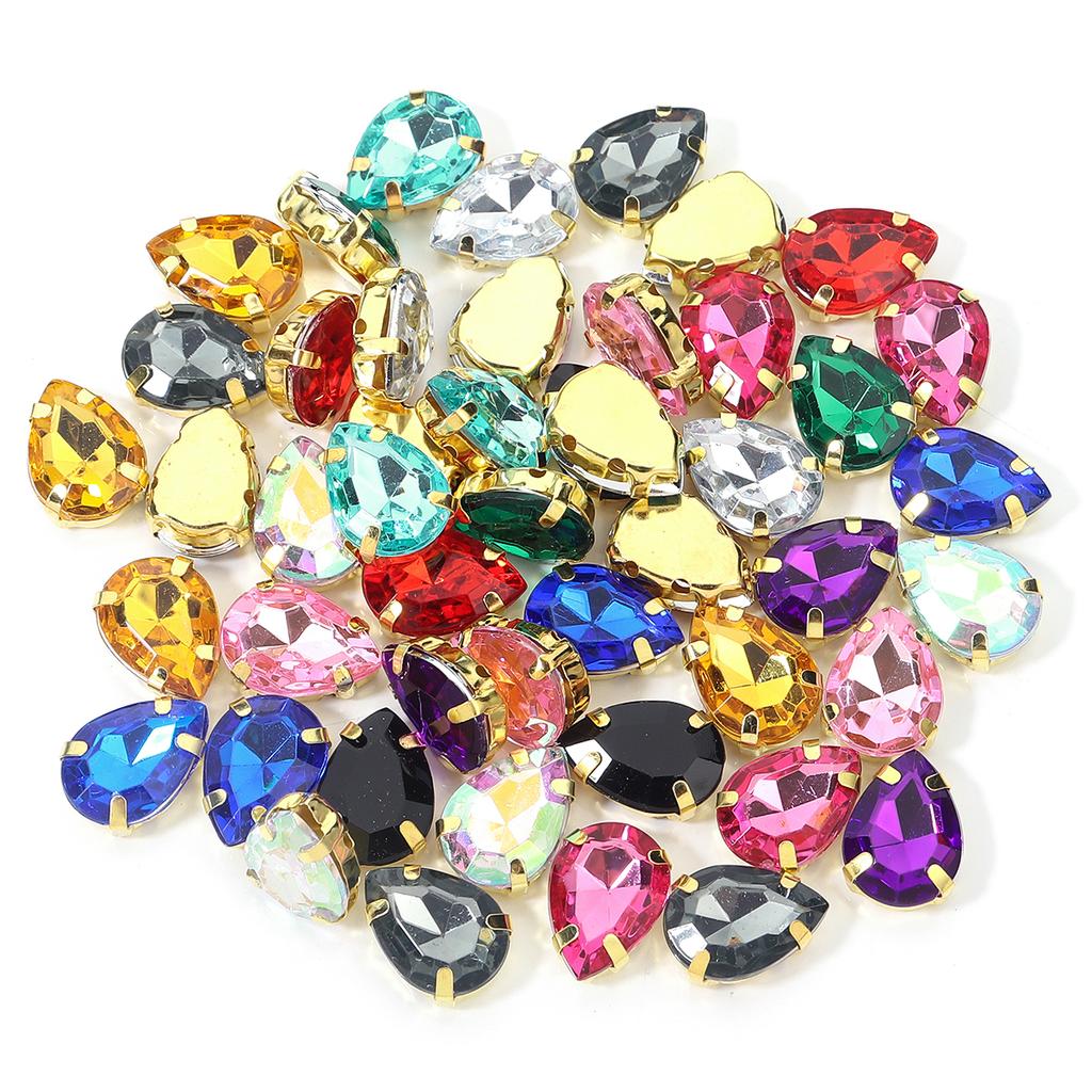 50 Stück/Los Bunte Tropfenform Acryl Aufnäher Strasssteine Mit Goldener Kralle Basis Tropfenform Perlen Für Kleidung Schmuck Dekoration