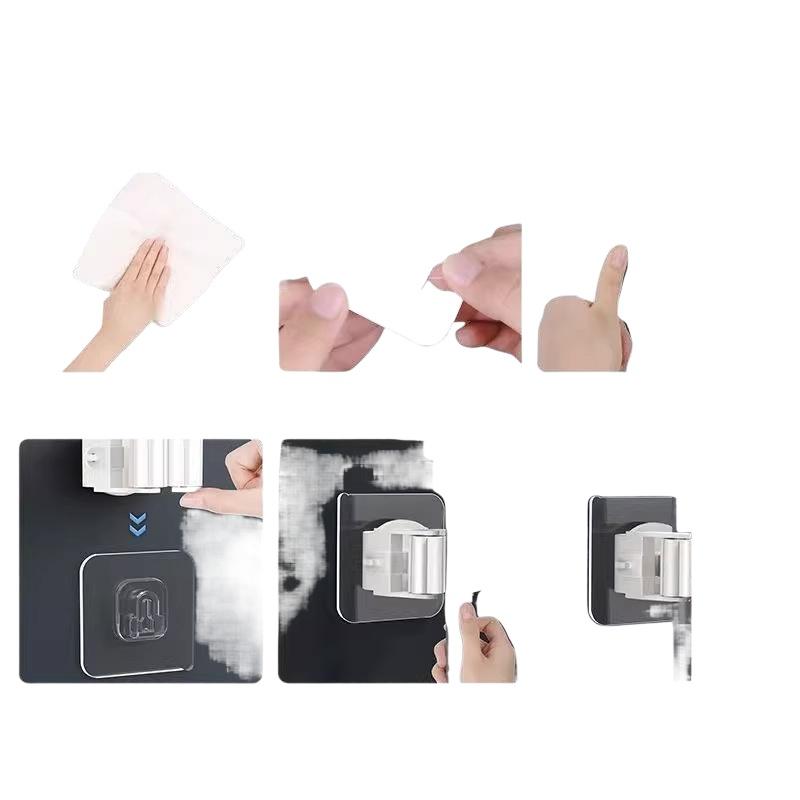 Wall Mounted Mop Holder No Drilling High Load Bearing For Kitchen Bathroom Home Storage