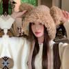 Women Autumn Winter Warm Thicken Ear Protector Hat Cold Velvet Plush Rabbit Outdoor Knitted Bomber Cap Sweet Cute Big Lei Feng Hat