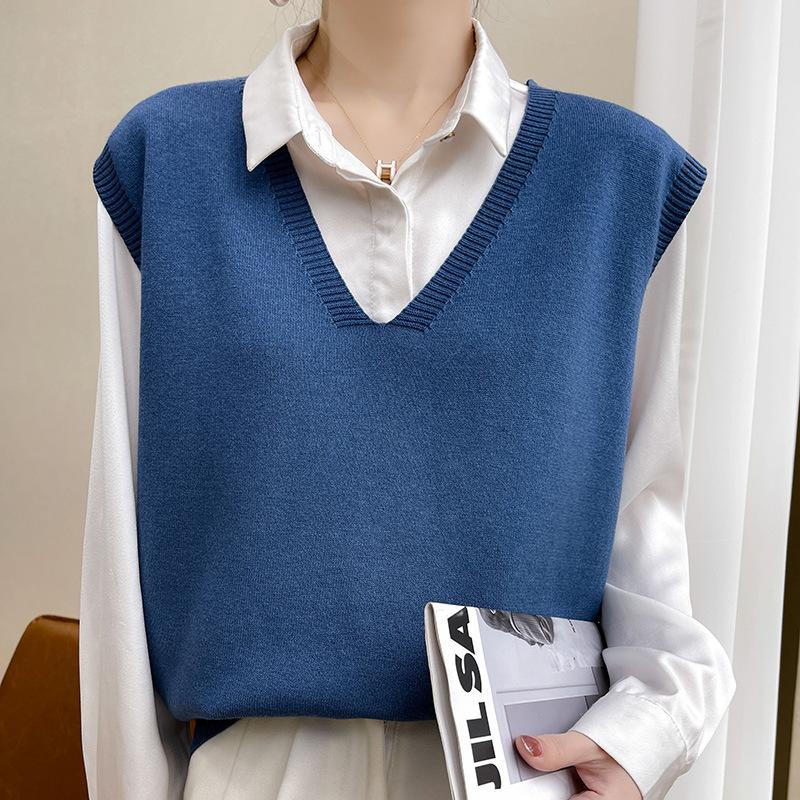 DAFIFY Women's Fashion Casual Spring Fall Solid Color Print Sleeveless V-Neck Blouses & Shirts