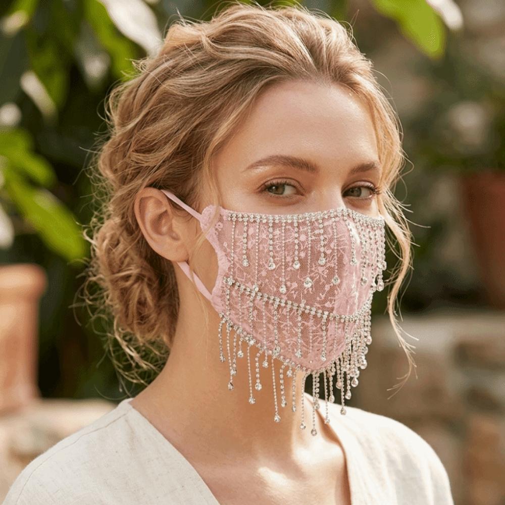 Rhinestone Women's Veil Mask Breathable Cosplay Mask Elegant Bling Face Mask Performance