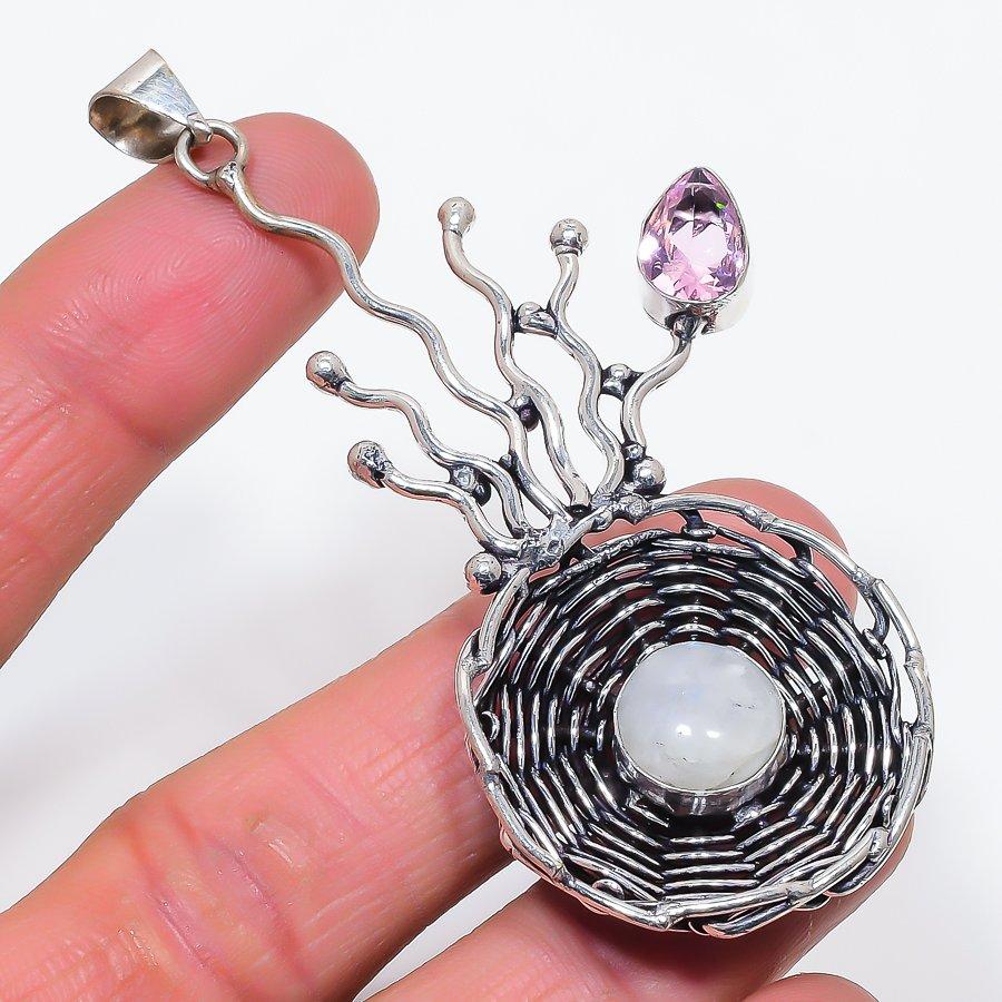 

Natural Moonstone, Kunzite 925 Sterling Silver Jewelry Pendant 3.47 I2P66
