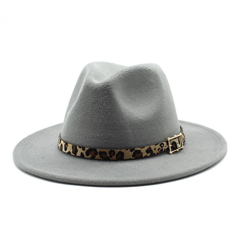 Woolen Top Hat Men'S And Women'S Leopard Print Hat Flat Brim Big Brim Jazz Hat Felt Hat