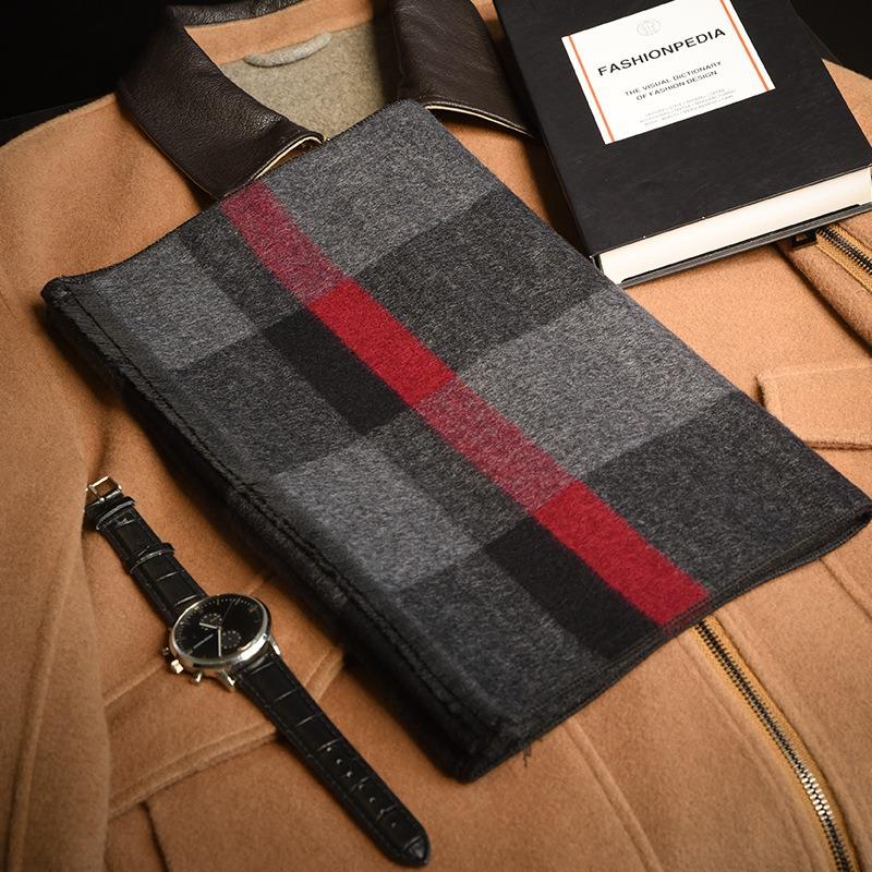 Men's High-end Striped Wool Scarf Winter New Warm Knitted Business Blue Scarf Men's Gift