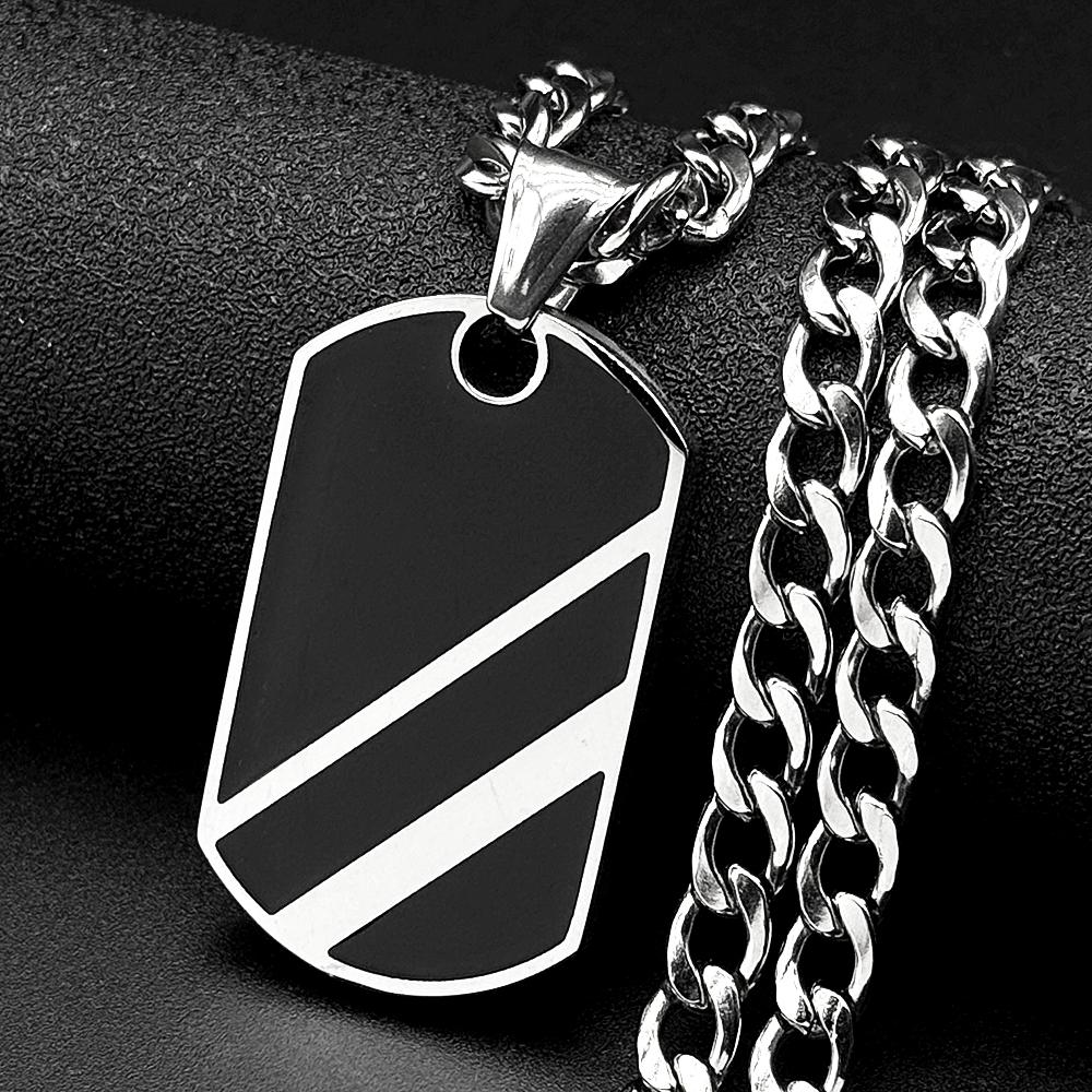 Collier Pendentif Plaque Militaire Acier Inoxydable Émail Noir pour Homme Petit Ami Couleur Dorée Breloque Chaîne Masculine Géométrique Bijoux Punk Cadeau