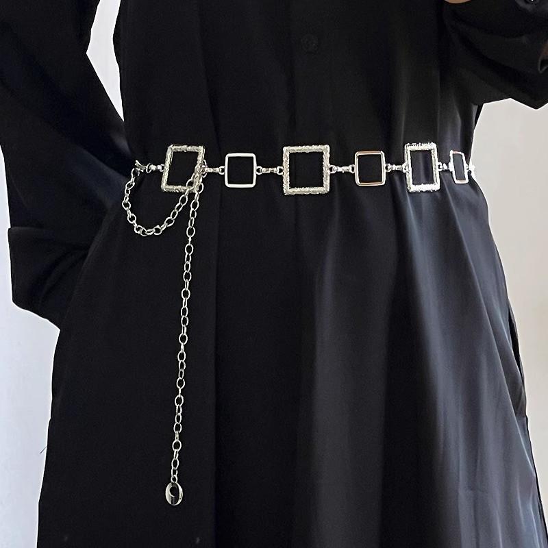 Gold Square Waist Chain For Women Fashion Accessory Metal Belt Emphasizing Slimming Style
