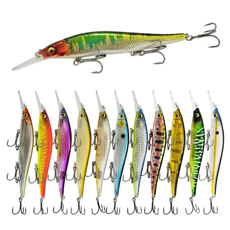 18g 11cm/4.3in 12 Colors Floating Minnow Lure with Barbed Treble Hooks#6 Long Casting Minnows Sea Fishing Minnow Fishing Lure