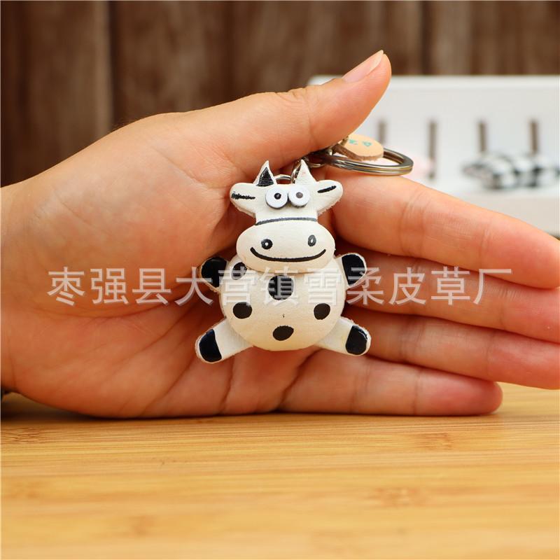 Первый слой Коровья кожа Креативная ручная работа Маленькая белая корова Подвеска Сумка Подвеска Брелок для ключей автомобиля Знак зодиака Животное Подвеска белый