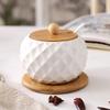 Ceramic Seasoning Jar with Lid Sugar Bowl Kitchen Storage Container Household Seasoning Box Storage Jar Wooden Tray 500ML