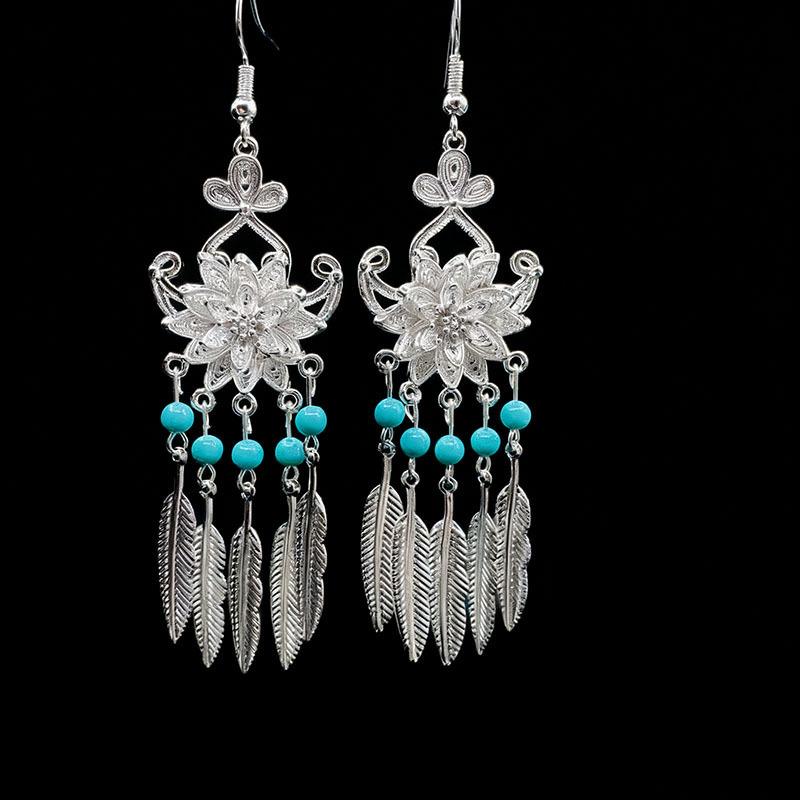 Ethnic style earrings Alloy silver-plated Miao ethnic minority Dong Yi earrings Earrings