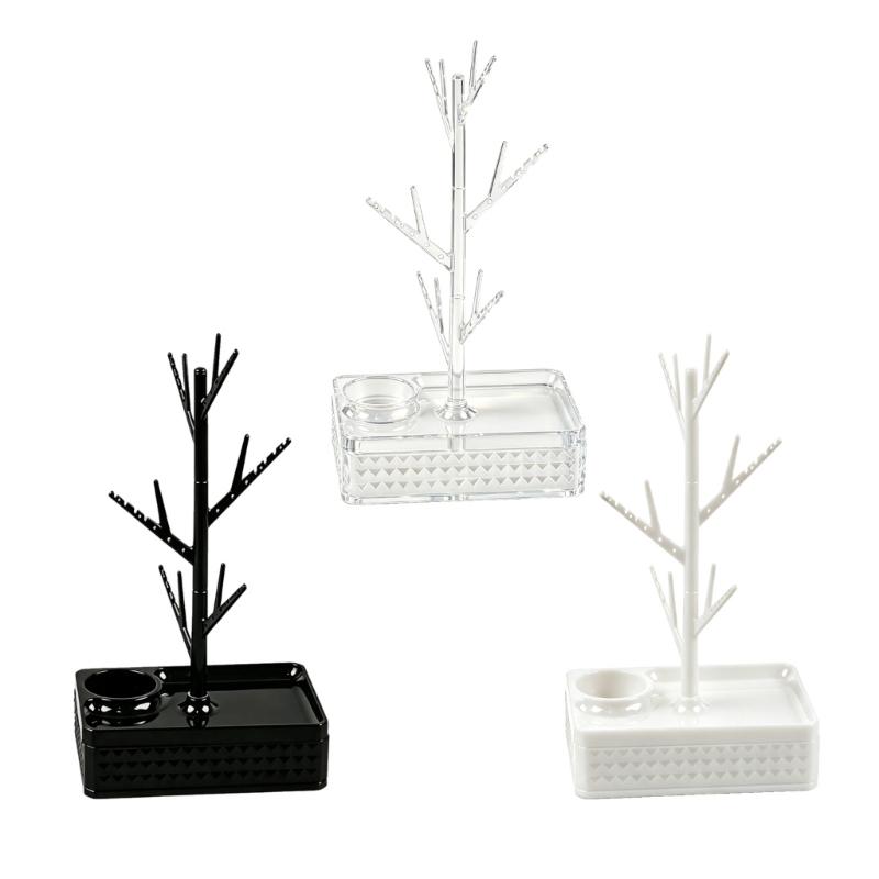 Tree Jewelry Stand for Dresser Storage with Rotating Branch Display and Bottom Tray, Daily Necklace Bracelet Holder