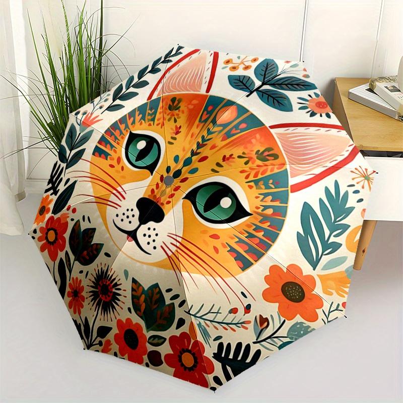 1pc Orange Cat Art Automatic Opening and Closing Umbrella - Small Umbrella Suitable for Various Occasions, Portable 3-Fold Small Umbrella fo
