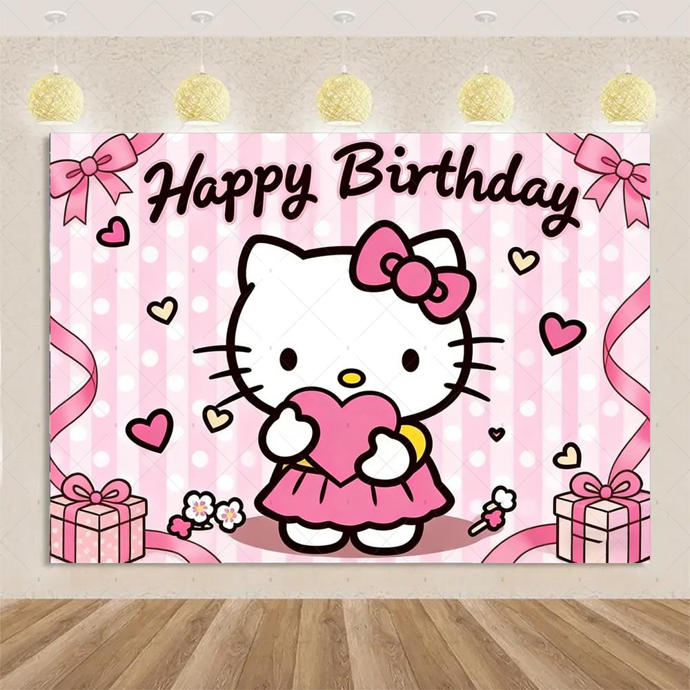Adorable Hello Kitty Pink Graffiti Streets Printed Tapestry Bedroom Decoration Celebration Background Design Holiday Party