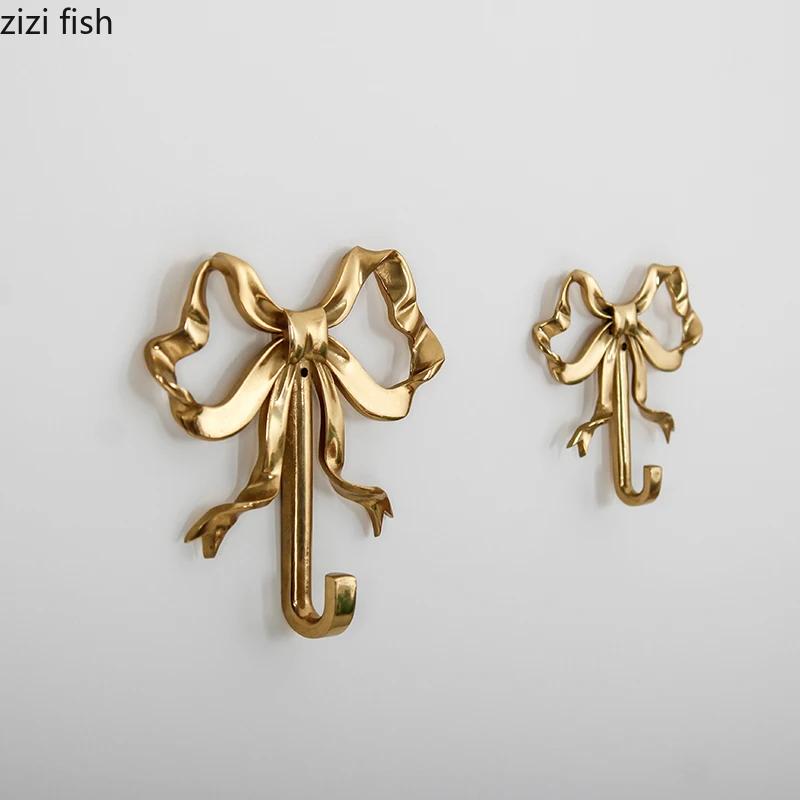 American Brass Bow Hooks Living Room Wall Hangings Gold Metal Bathroom Coat Hooks Background Wall Pendant Gifts Home Decoration