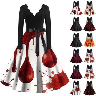 Women Dresses V Neck Long Sleeve Halloween Dress A Line Vintage Dress for Women Dressy Dresses for Women Halloween Costumes for Women