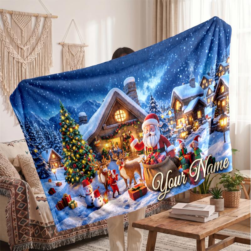 Manta de Franela con Nombre Personalizado Impreso Calidez Confort Manta para Cama Decoración del Hogar Regalo Festivo