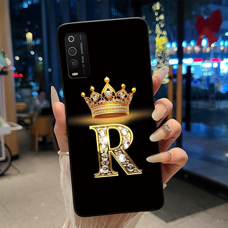 Case For TCL 205 4187D Bumper Black Silicone Shockproof Soft Casing Lucky Exclusive Initial Letter Luxury Crown Pattern Cover