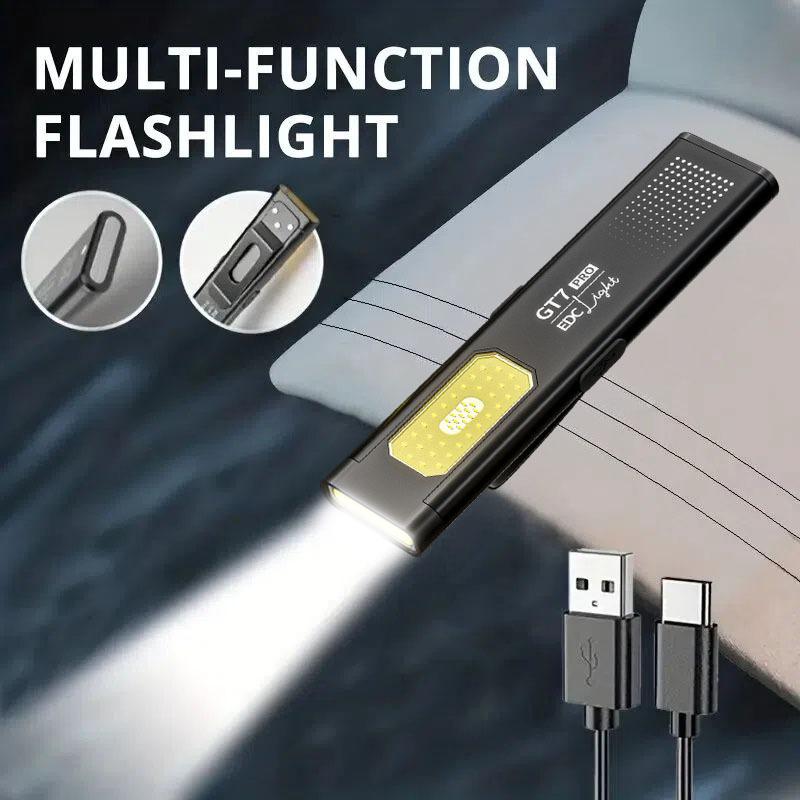 Kompakte Mehrfachmodus-Taschen-LED-Taschenlampe USB-C Wiederaufladbare Taschenlampe mit Rot-Blau-Stroboskop für Zuhause, Camping, Notfall, EDC & Reise