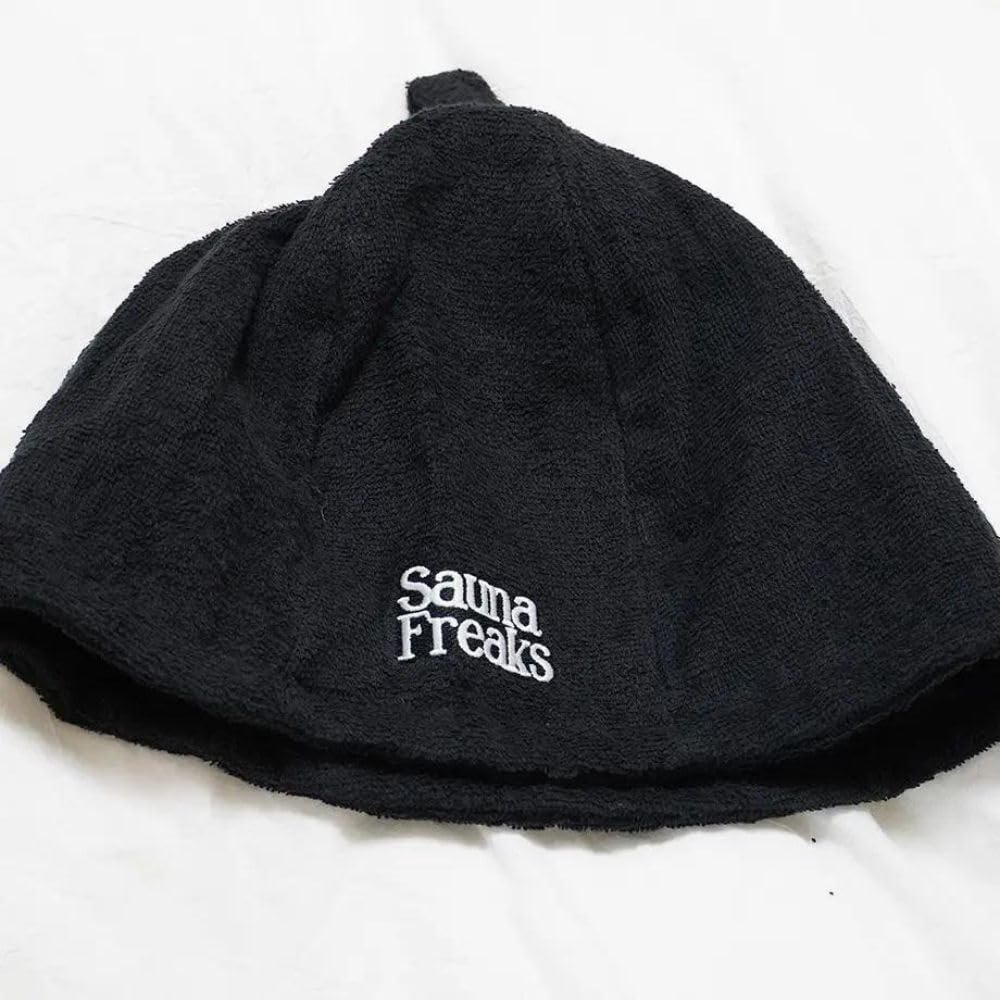 Sauna Freaks Sauna Hat, Cotton, Deep Coverage, Washable, Dryer Safe, Oversized, Stylish, Anti-Fever, Navy (Black) for Men and Women