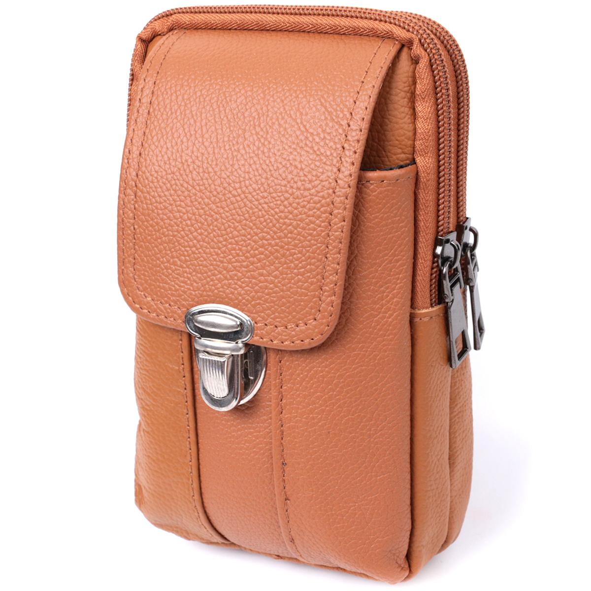 

Чоловіча сумка на пояс на два відділення з натуральної шкіри VINTAGE Bag 22737 Рудий