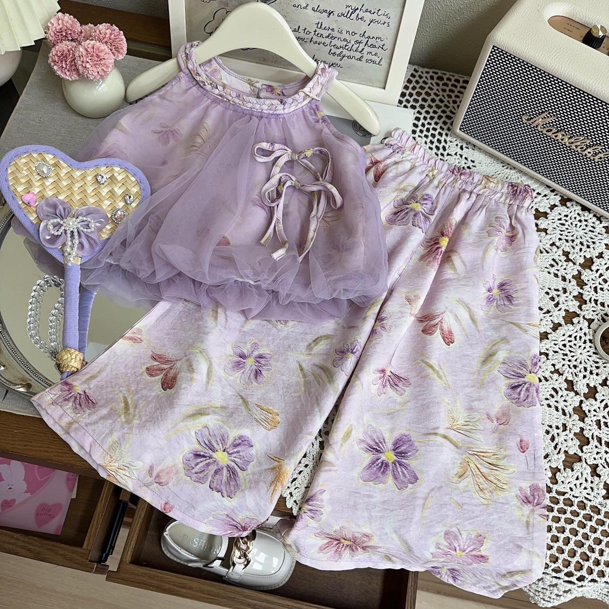 

Girls Summer Mesh Sling Top & Pants Set CM1108 Size 140