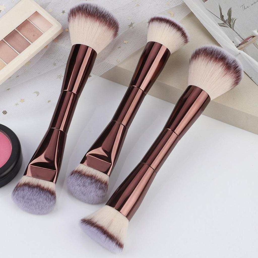 New Double-Headed Foundation & Contour Makeup Brush with Soft All-Aluminum Tube Design