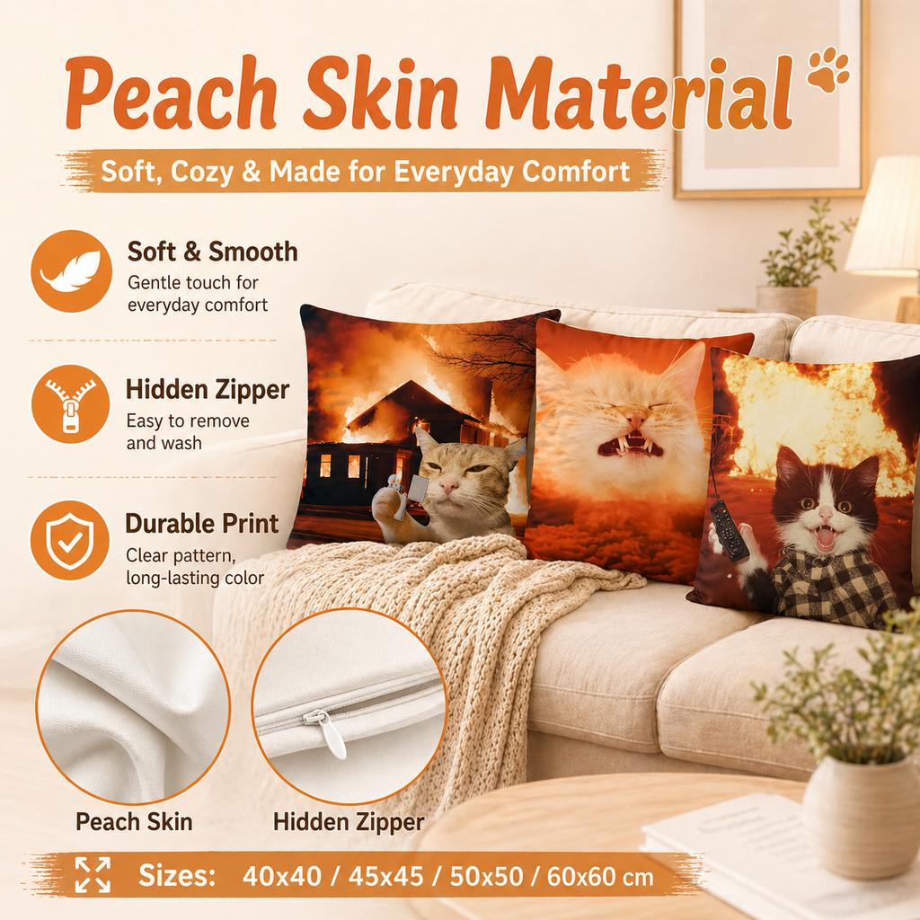 Funny Meme Cat Explosion Pillow Covers 2D Flat Printed Peach Skin Throw Cushion Case For Couch Sofa Living Room Decor 45X45Cm