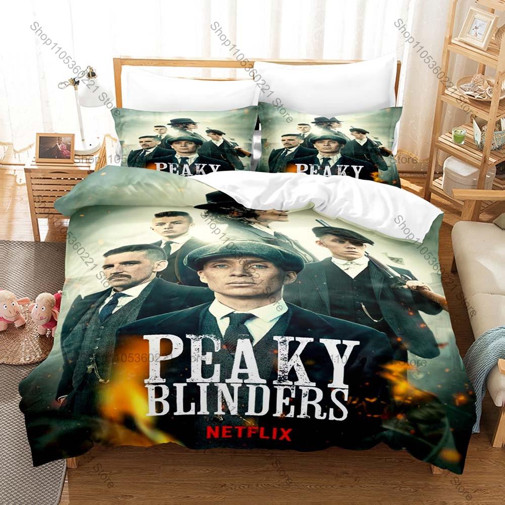 Peaky Blinders TV Series Bedding Set, Duvet Cover + 2 Pillowcases Retro Character Print Bed Sheets for Dorm Decoration