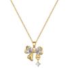 Titanium Steel Pink Zircon Bow Slightly Inlaid Zircon Amethyst Four-Leaf Flower Pendant Titanium Steel Collarbone Chain Jewelry