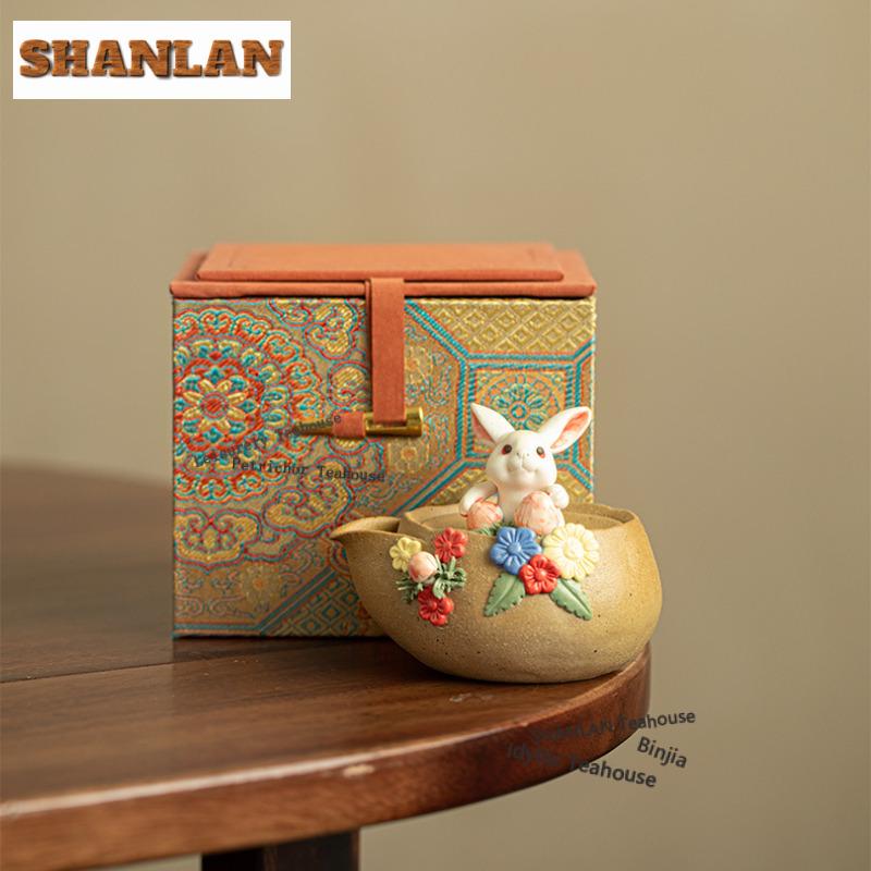 120ml Coarse Pottery Firewood-fired porcelain Rabbit Teapot Traditional Tea Infuser Pot Tea Maker Kettle with Strainer Tea Craft