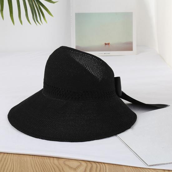 Women Sun Visor Hat with Bow Decor Wide Brim Empty Top Design Adjustable Floppy Hat Outdoor UV Protection Foldable Hat