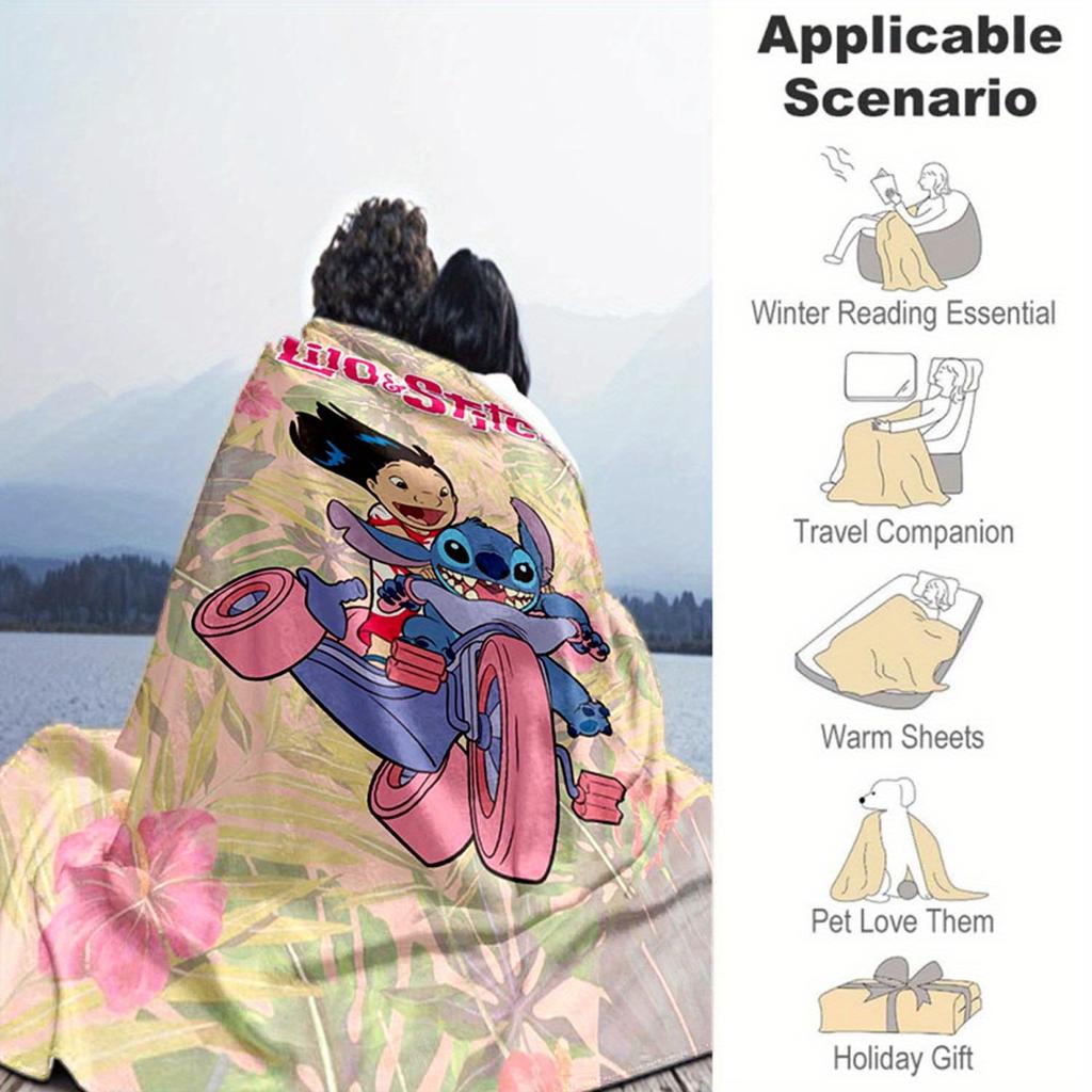 1pc Stitch Printing Blanket - Soft, All-Season Throw for Living Room, Bedroom,Personalized Gift with Adorable Cartoon Design