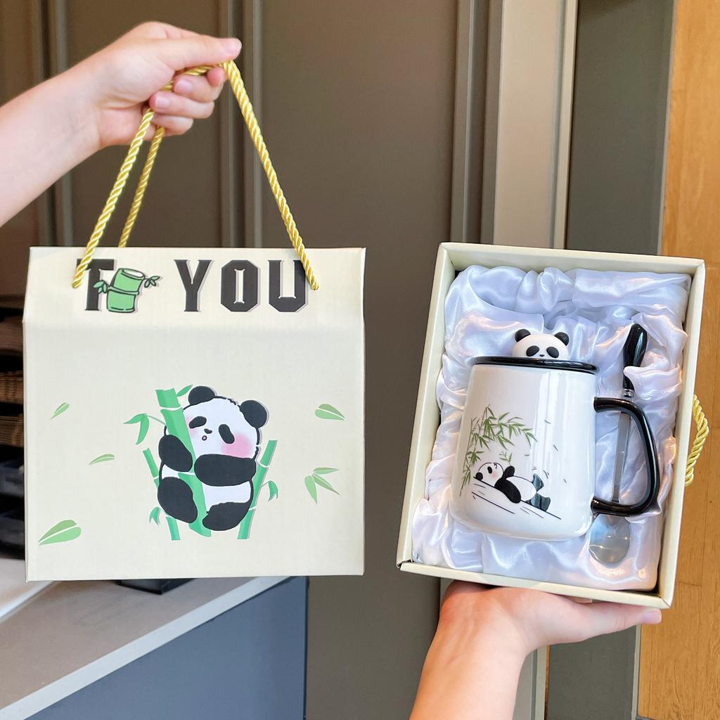 Mug with Lid Spoon 2025 New Female Panda Cup Souvenir Ceramic Water Cup Coffee Cup