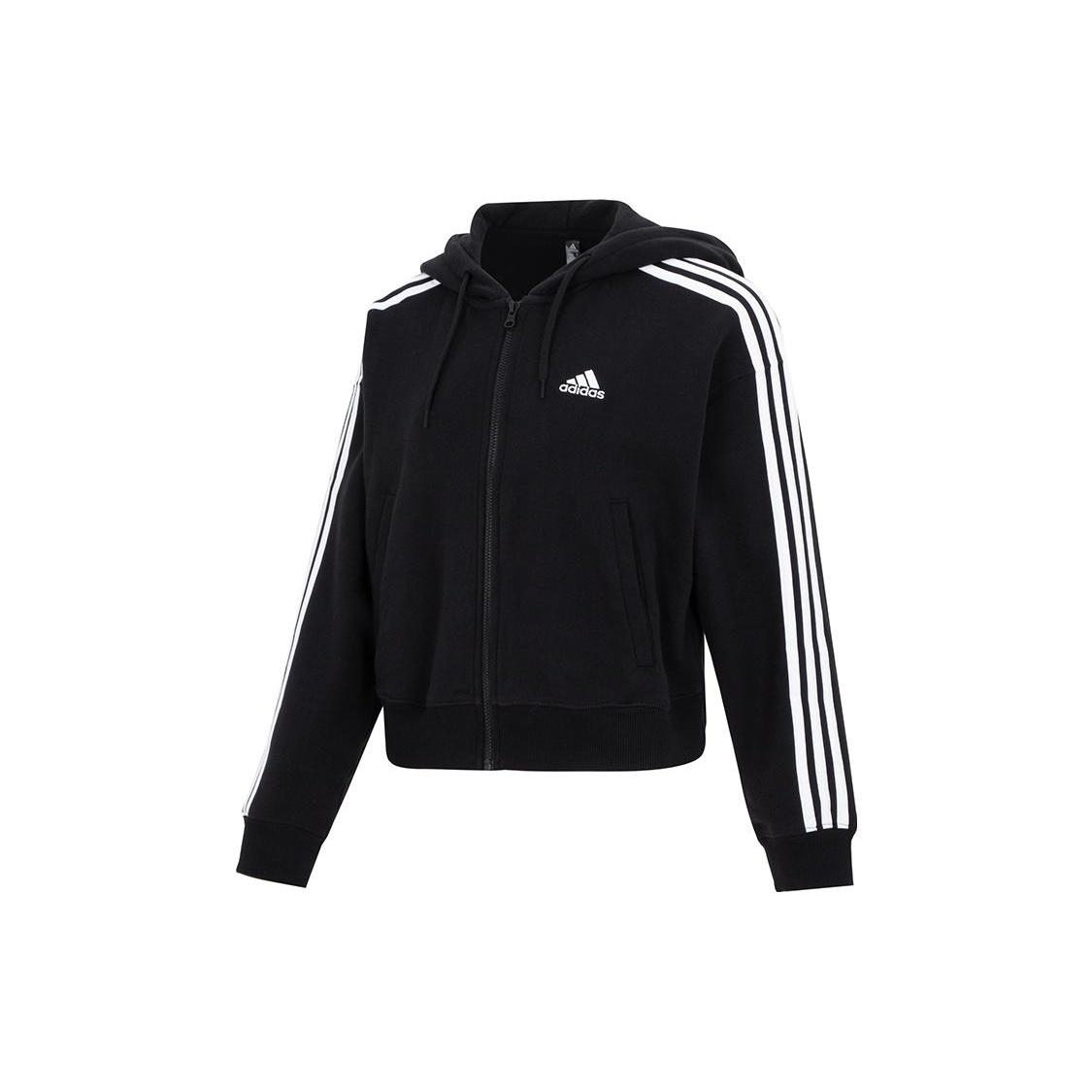 (WMNS) adidas 3-Stripes French Terry Bomber Full-Zip Hoodie Jackets Black White Women s IC8781 XXL