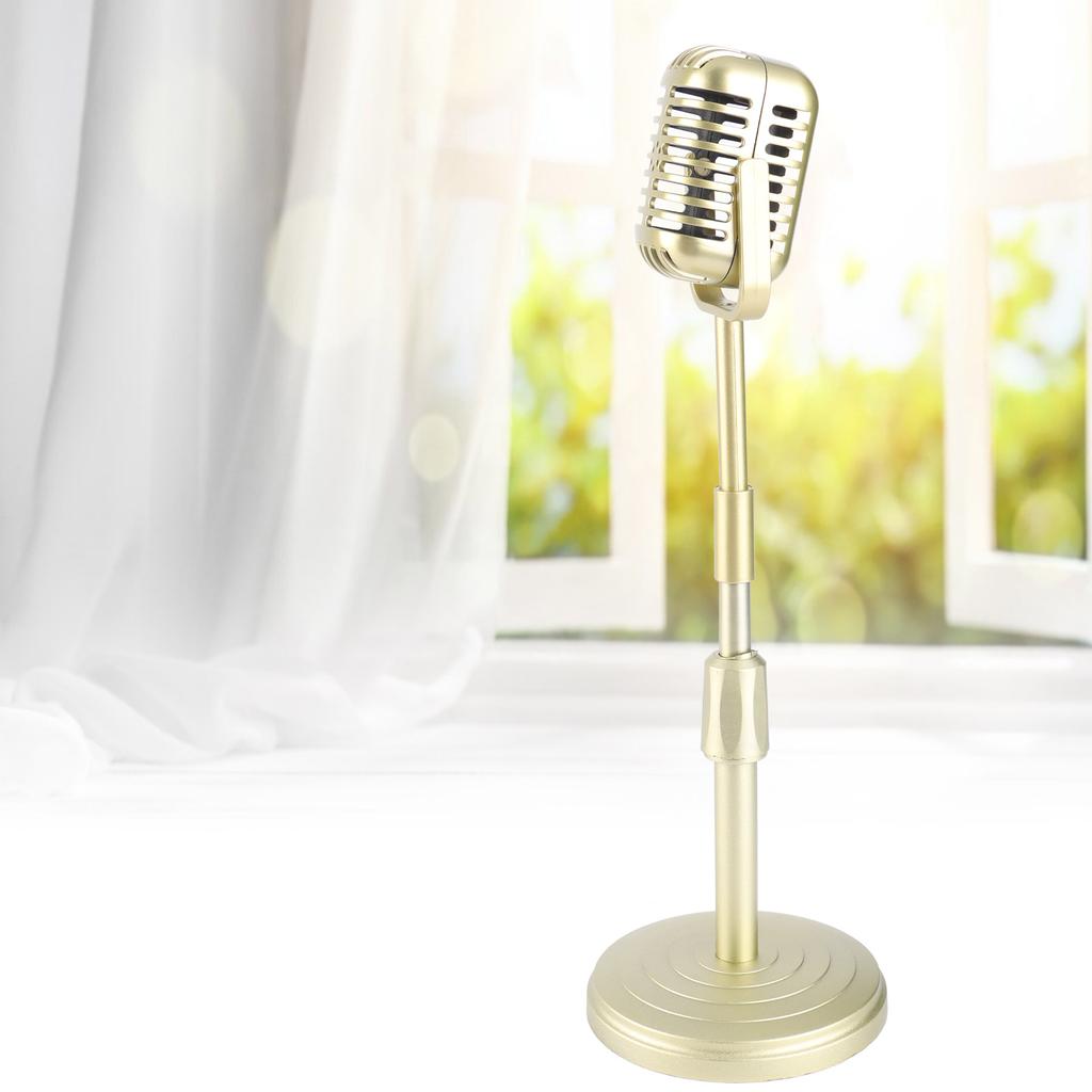 Simulation Old Fashioned Microphone Model with Stable Base and Support Rod Retro Mic Prop Set for Photography