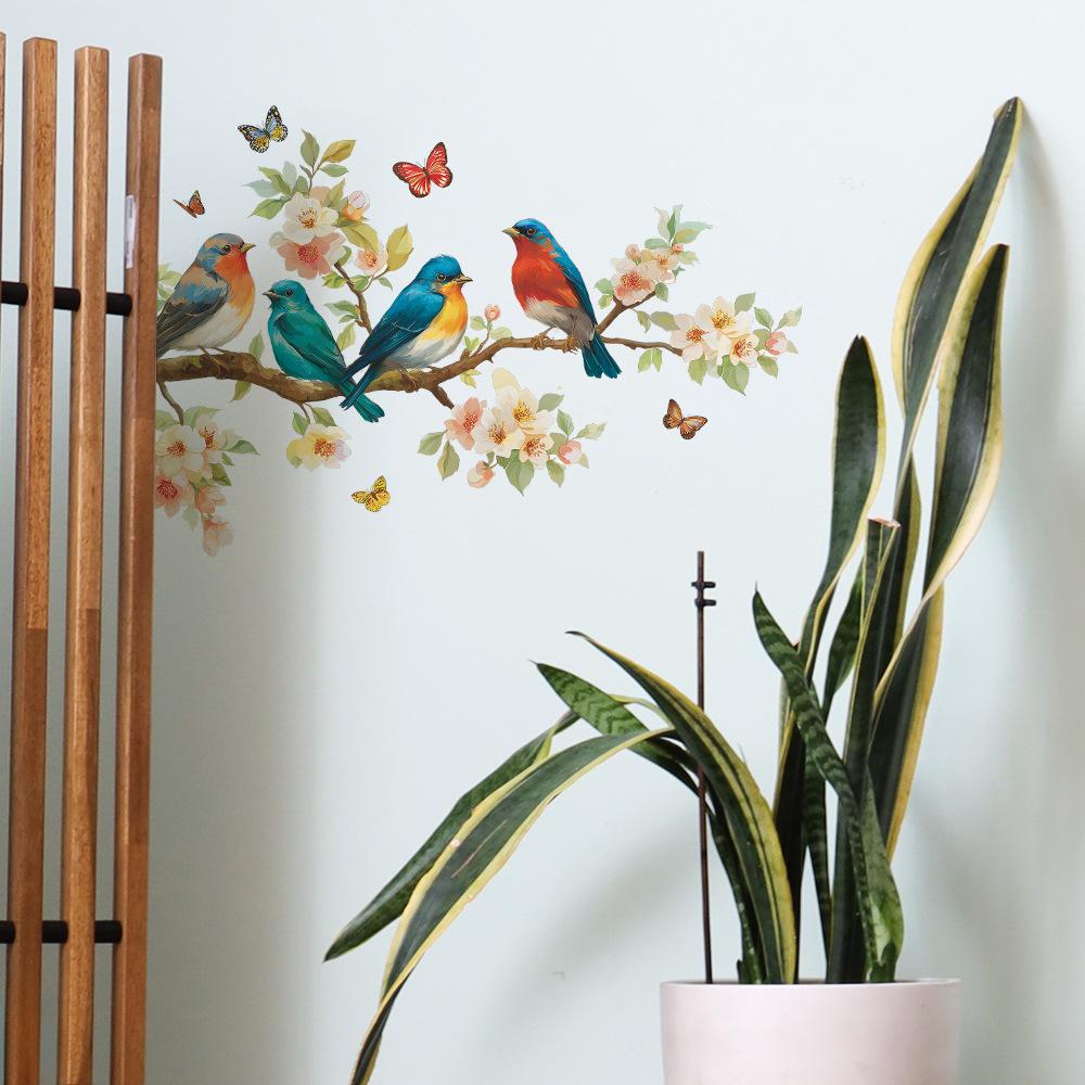 Self-adhesive Wall Stickers Birds on Branch Butterflies for Living Room Bedroom Home Decor