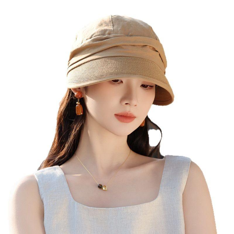 Nouveaux chapeaux de printemps et d'été, tempérament polyvalent pour femmes, chapeau de soleil plissé au sens avancé, chapeau de soleil respirant et protégeant du soleil pour voyage en extérieur