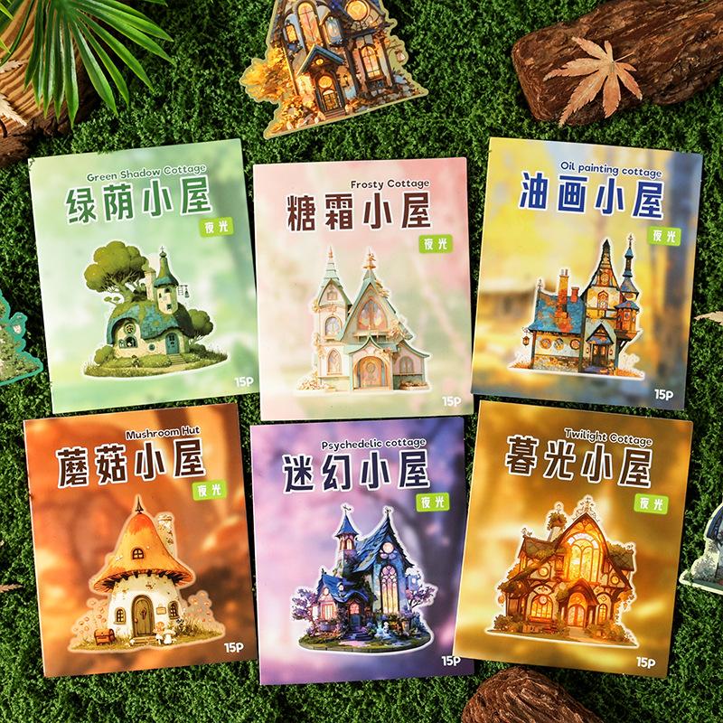15pcs Colorful hut Hard card sticker Planner Adhesive Diy Creativity Decorative Diary Album Scrapbooking material Craft Supplies