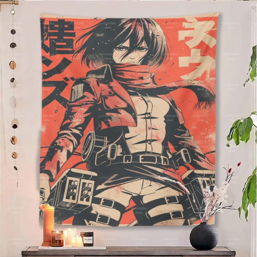 Mikasa Tapestry Anime Wall Hanging Red Aesthetic Room Decor for Dorm Bedroom Living Room 100X70CM