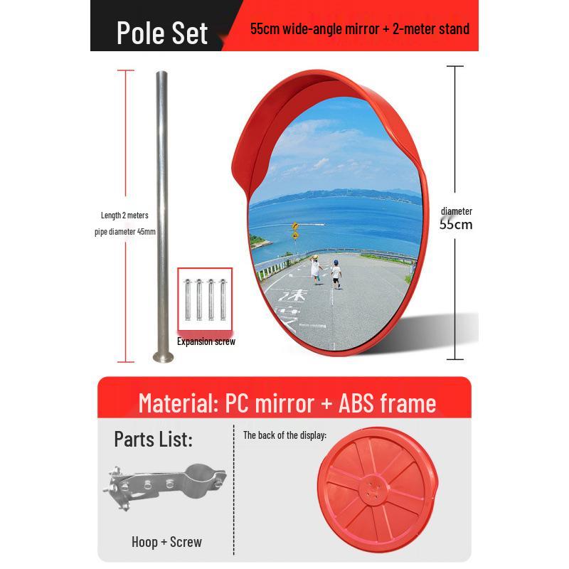 Outdoor Traffic Convex Mirror: Anti-theft Round Wide-Angle Reflective Mirror with Red Black Back