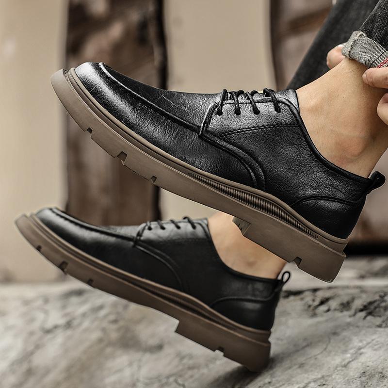 Mens Shoes New Spring and Autumn British Style Leather Shoes Mens Business Dress Big Head Cowhide Work Non Slip Casual Shoes