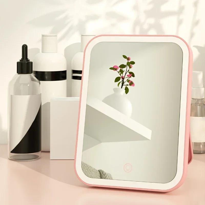 LED Cosmetic Mirror Touch Screen Plug-in Switch with Lights Portable Standing Folding Cosmetic Mirror