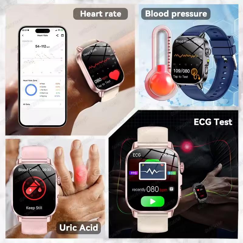 2026New AI Healthy Diagnose Analysis Smart Watch ECG+PPG Blood pressure lipids Uric Acid BT Call Smart Watch Tracker Men Women's