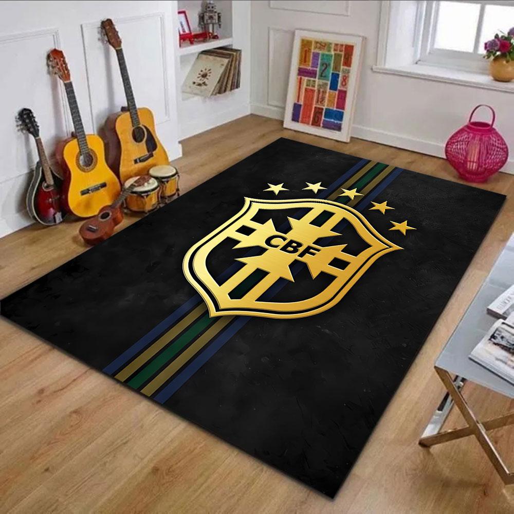 Brazil Football Crest Design Patterned carpet, non slip mat suitable for living room and bedroom sofas