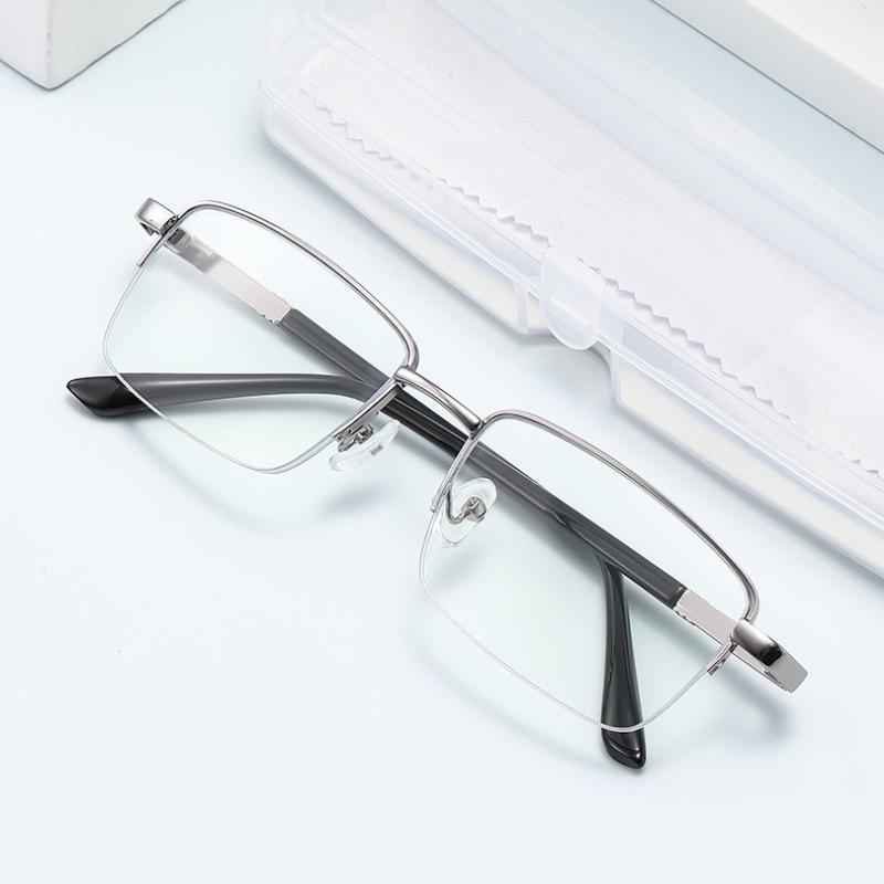 Men'S And Women'S Metal Half-Frame Presbyopia Glasses Stylish Business Square-Frame Blue Light Blocking Reading Glasses