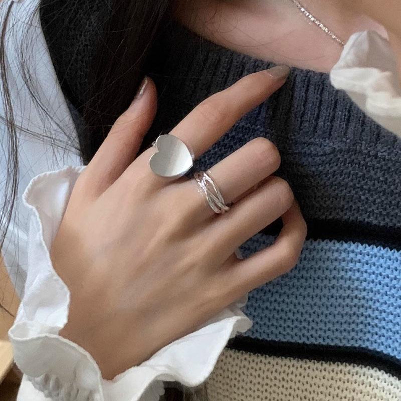 BF CLUB 925 Sterling Silver Ring For Women Jewelry Big Heart Finger Open Vintage Handmade Ring Allergy For Party Birthday Gift