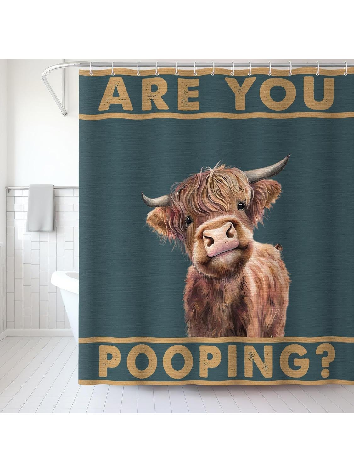 

Vintage Highland Cow Shower Curtain Are You Pooping Funny Cattle Western Country Farmhouse Bathroom Curtain With W60H190(CM)-1 Pcs