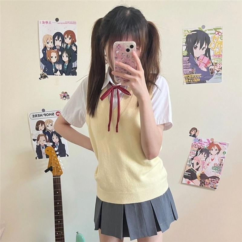 Azusa Nakano Mio Cosplay JK Uniform Set: Campus Style Knit Dress & Skirt